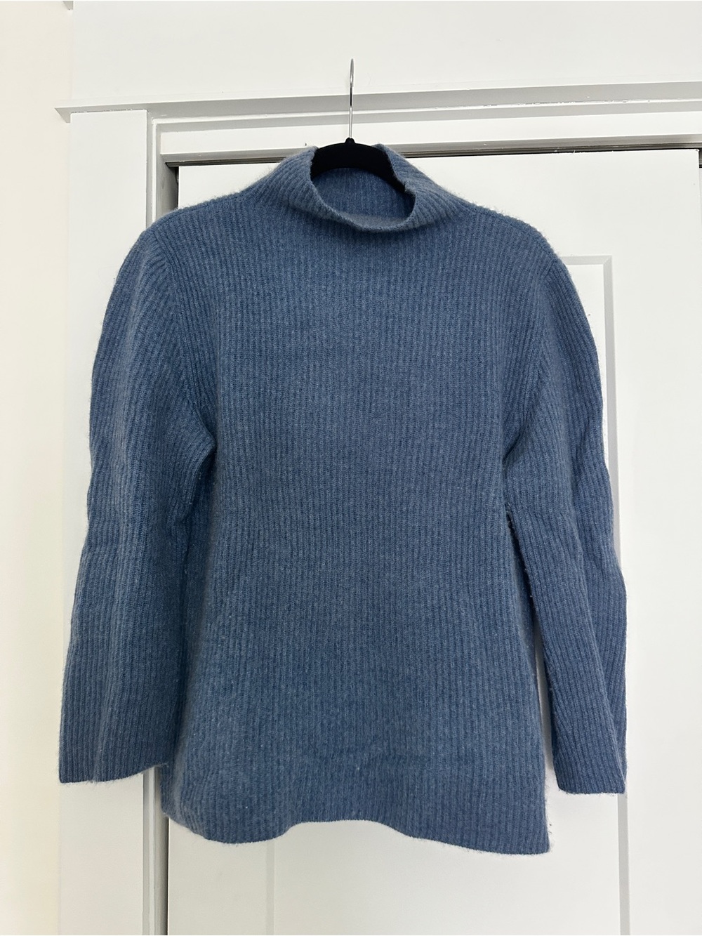 Vintage 100% Cashmere Soft Ribbed Mock Neck Sweater - Blue